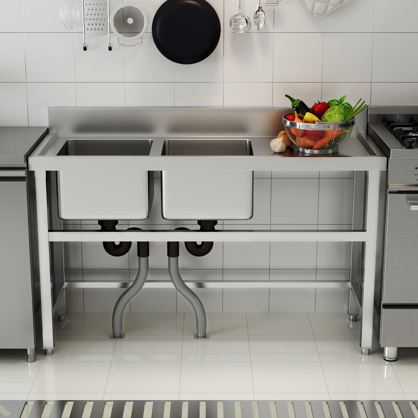 4ft Stainless Steel Kitchen Commercial 3-compartment Sink with Drainboard