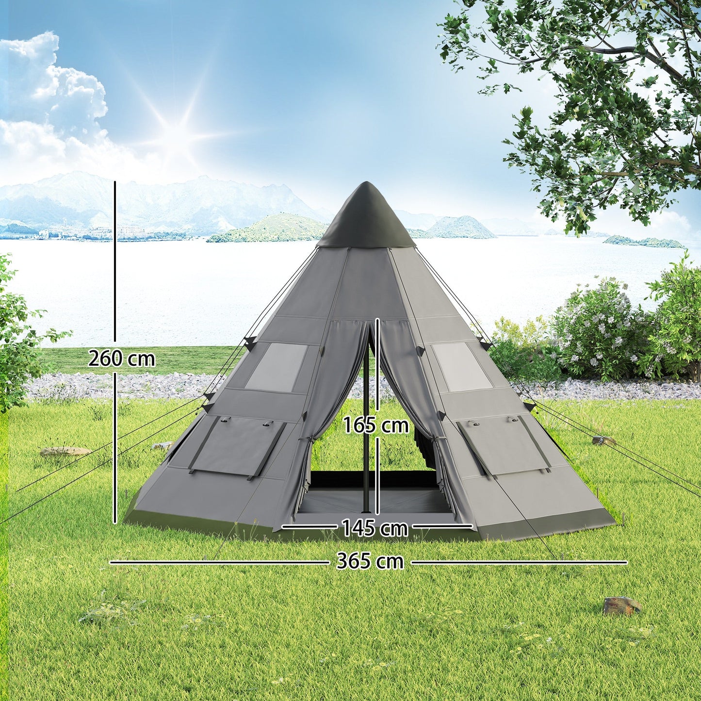 Outsunny 6 Men Tipi Tent z torbą transportową - szary