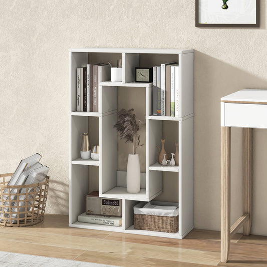 7-Cube Geometric Bookshelf Open Bookcase with Anti-Toppling Device-White