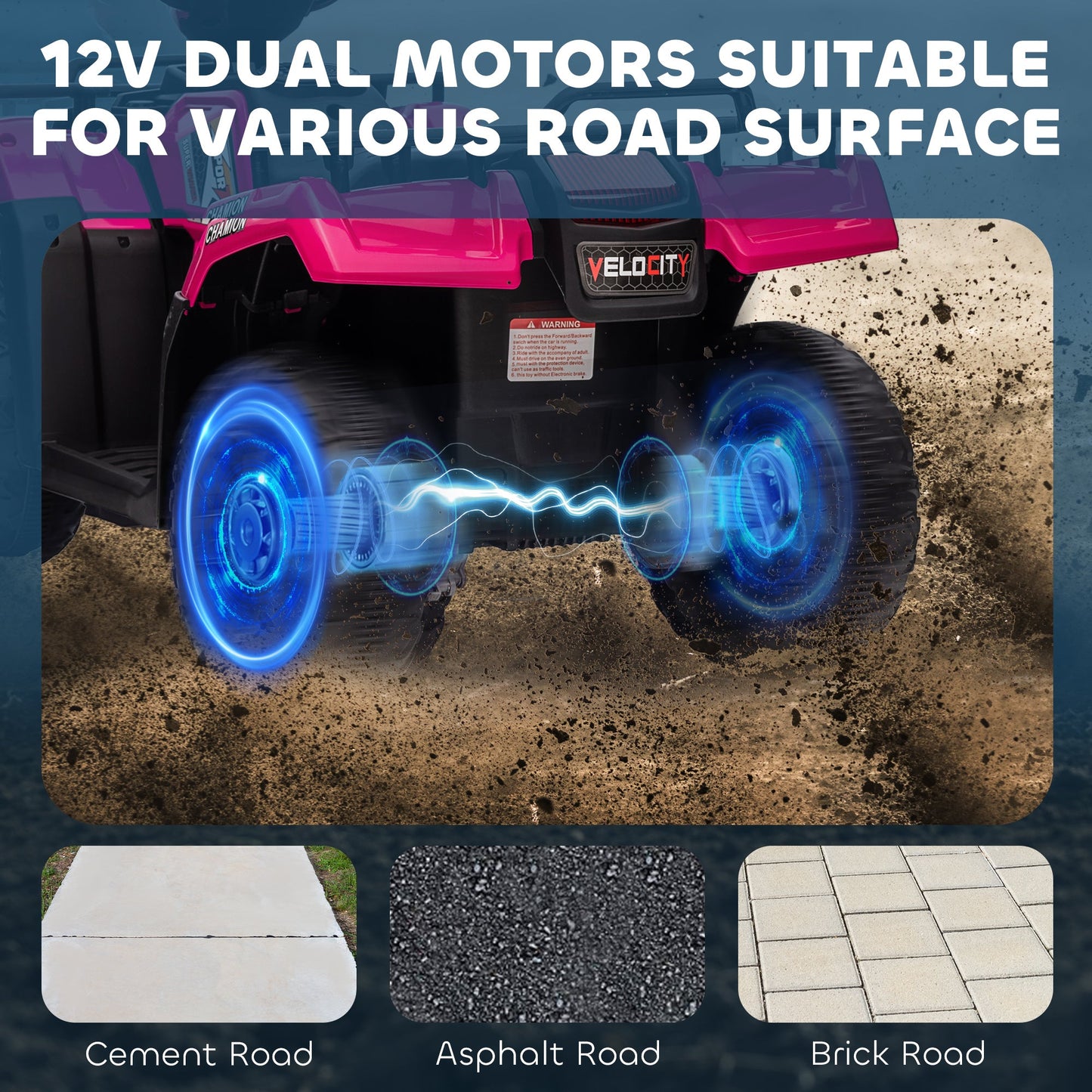 HOMCOM 12V Quad dla dzieci z funkcjami jazdy do przodu i do tyłu, jeździk ATV z muzyką, diodami LED, reflektorami, dla dzieci w wieku 3-5 lat - różowy