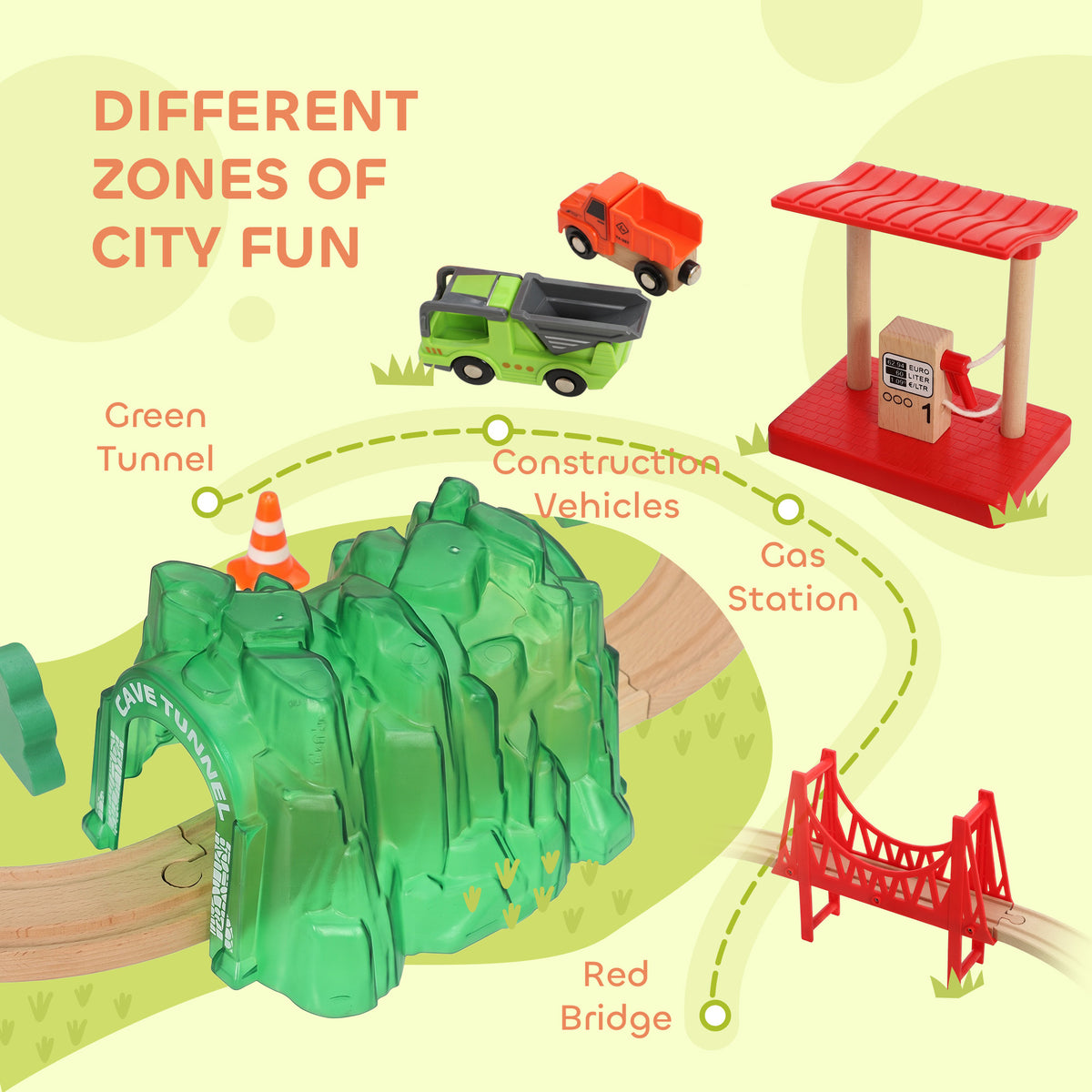AIYAPLAY 91-Piece Wooden Train Set, Toy Train with Magnetic Crane, Sound Effects Track, for Kids Ages 3+