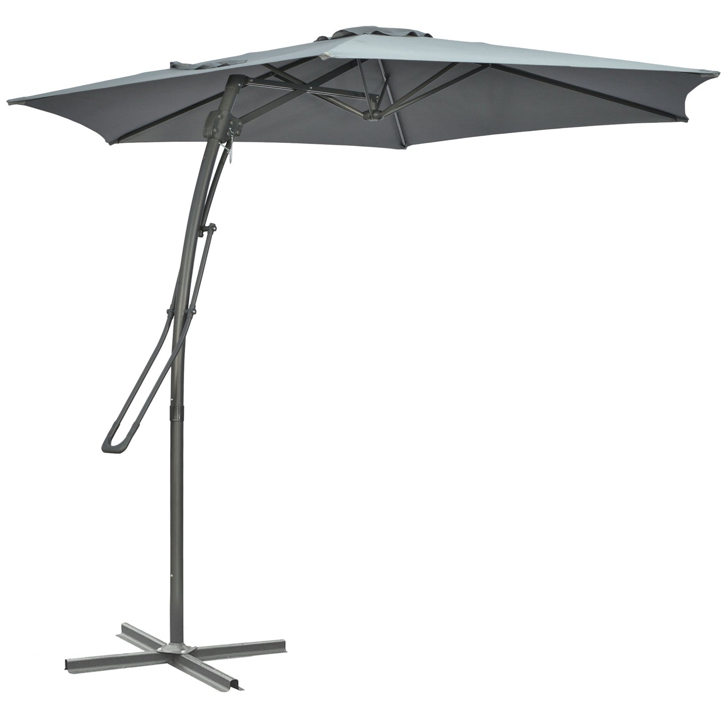 Parasol ogrodowy Outsunny 3 m z wysięgnikiem i łatwą dźwignią, z korbą, podstawą krzyżową i 6 metalowymi żebrami, markizy przeciwsłoneczne do ogrodu, kolor szary