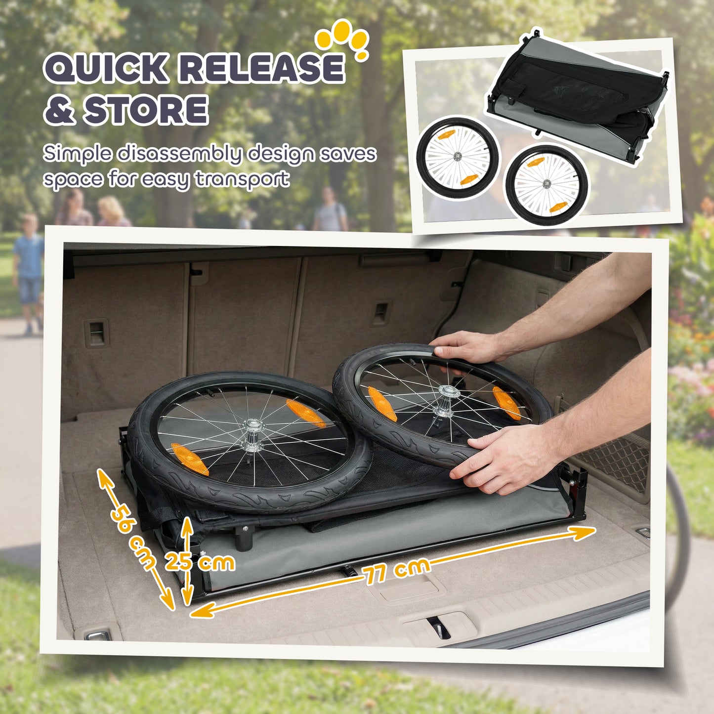 PawHut Dog Bike Trailer, Dog Cart Bicycle Carrier for Small and Medium Pets with 20" Inflatable Rubber Wheels, Grey