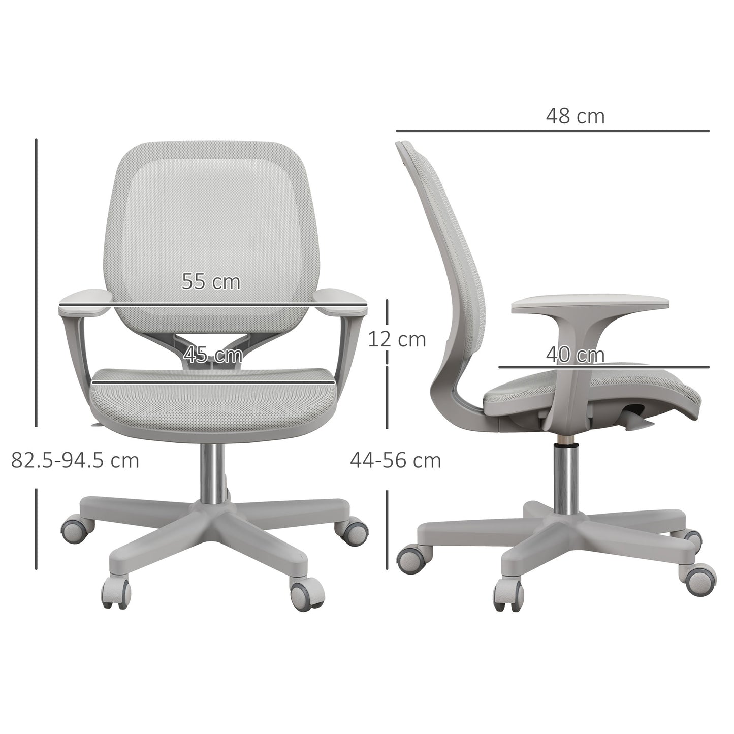 Vinsetto Office Chair, Breathable Mesh Swivel Desk Chair with Adjustable Height and 360 Degree Swivel Security Wheels for Home Office, Study, Grey