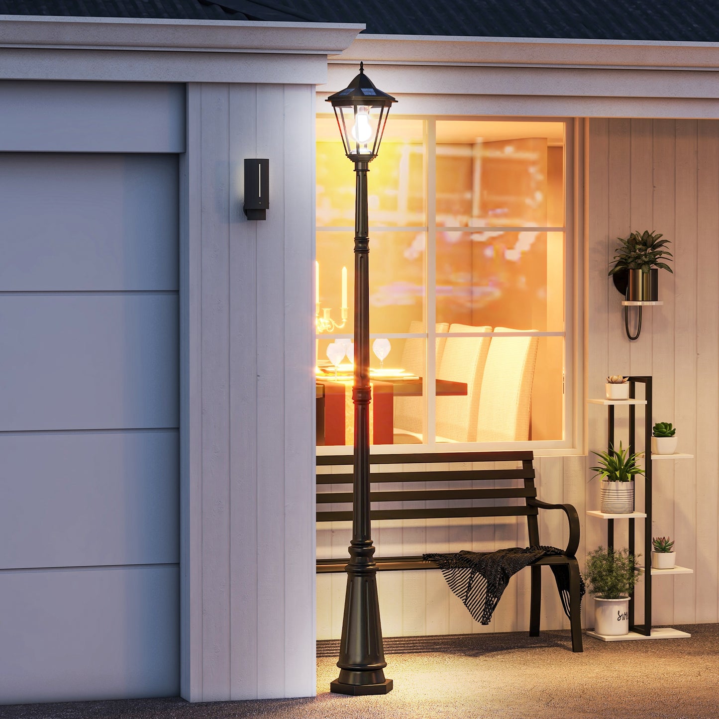 Outsunny 2,4 m Lampa ogrodowa Słupek oświetleniowy, lampa LED zasilana energią słoneczną do oświetlenia ścieżki na patio z aluminiową ramą, czujnik ruchu PIR do trawnika, ścieżki, podjazdu, czarny