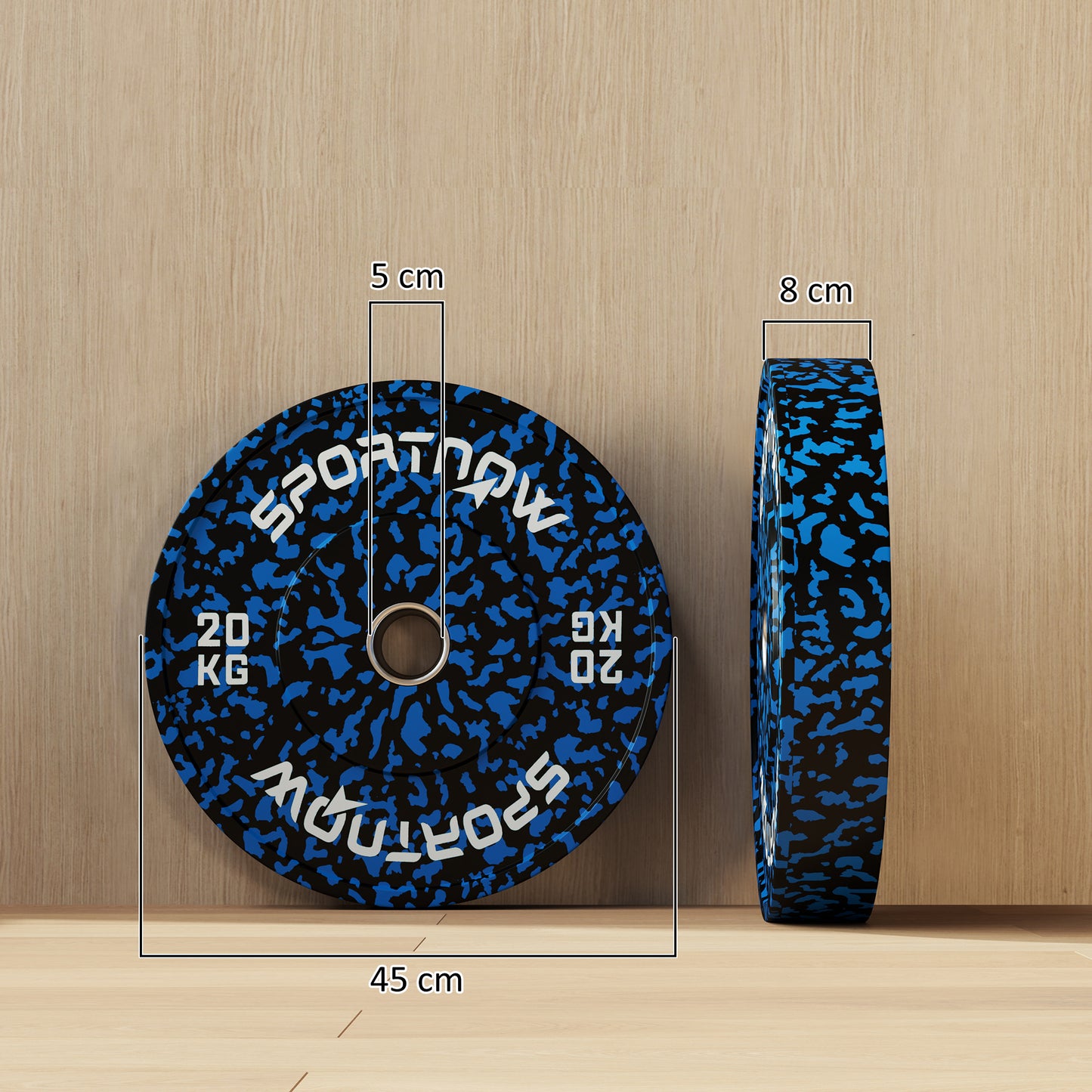 Zestaw talerzy olimpijskich SPORTNOW, solidne gumowe talerze bumperowe, dyski z otworami 2"/5cm, do podnoszenia ciężarów w domowej siłowni, trening siłowy, 2 x 20 kg