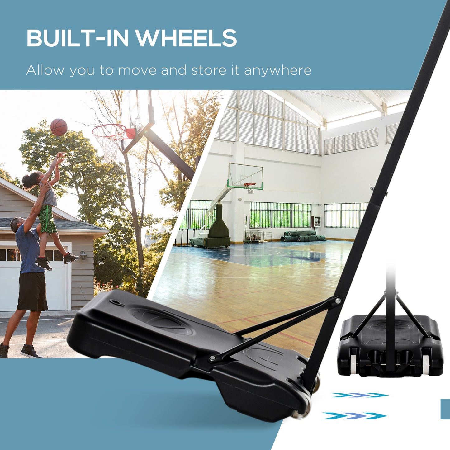 HOMCOM Portable Basketball Hoop Stand Freestanding Sports System Adjustable Height 1.55-2.1M on Wheels for Teenagers Adults, White