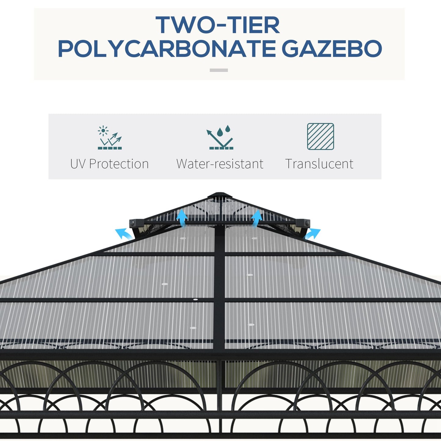 Outsunny 3 x 3 (m) Zewnętrzna altana z poliwęglanu, podwójny dach, twardy dach, ocynkowana rama stalowa, siatki i zasłony do ogrodu, trawnika, patio i pokładu, kolor khaki