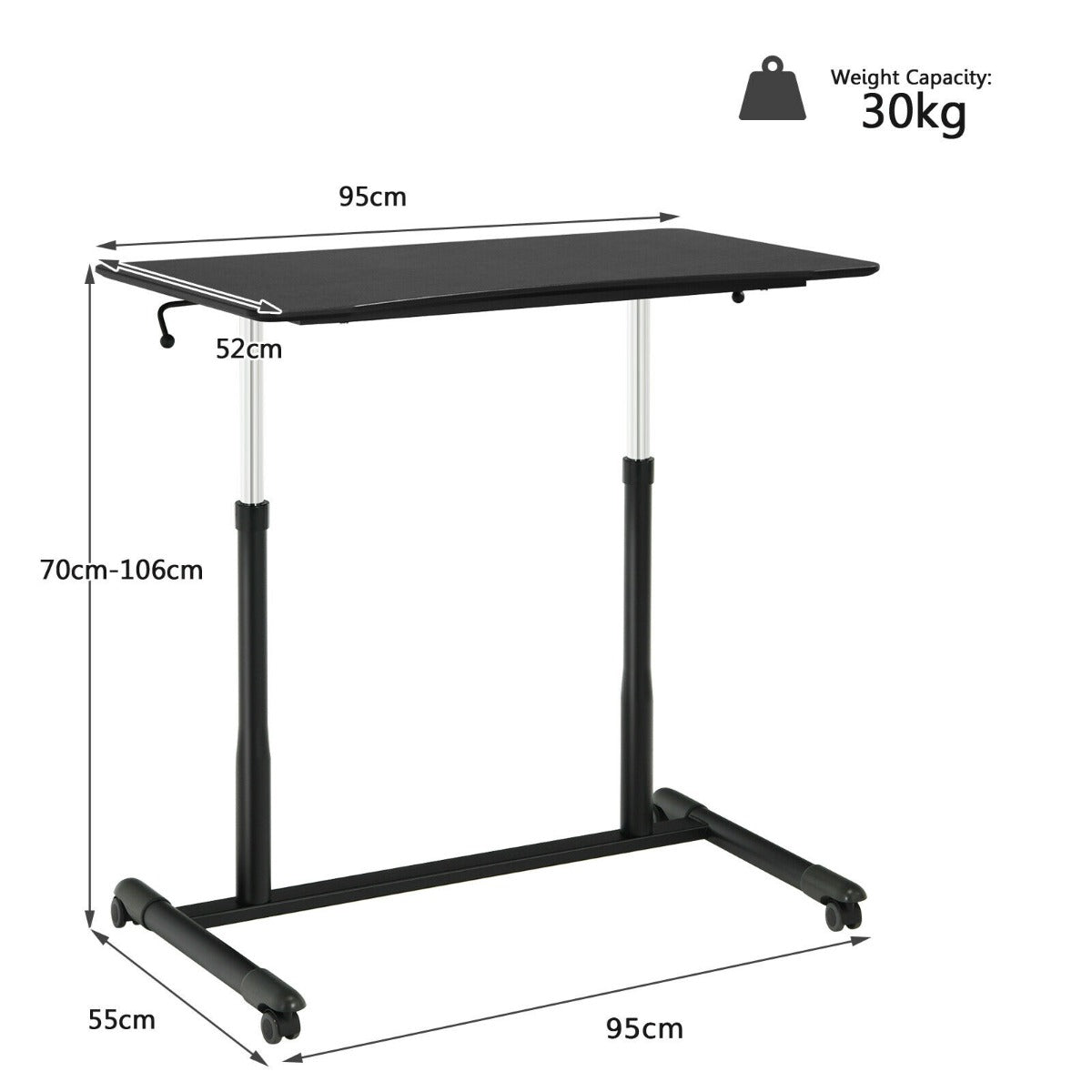 Height Adjustable Laptop Table with Wheels for Home and Office-Black