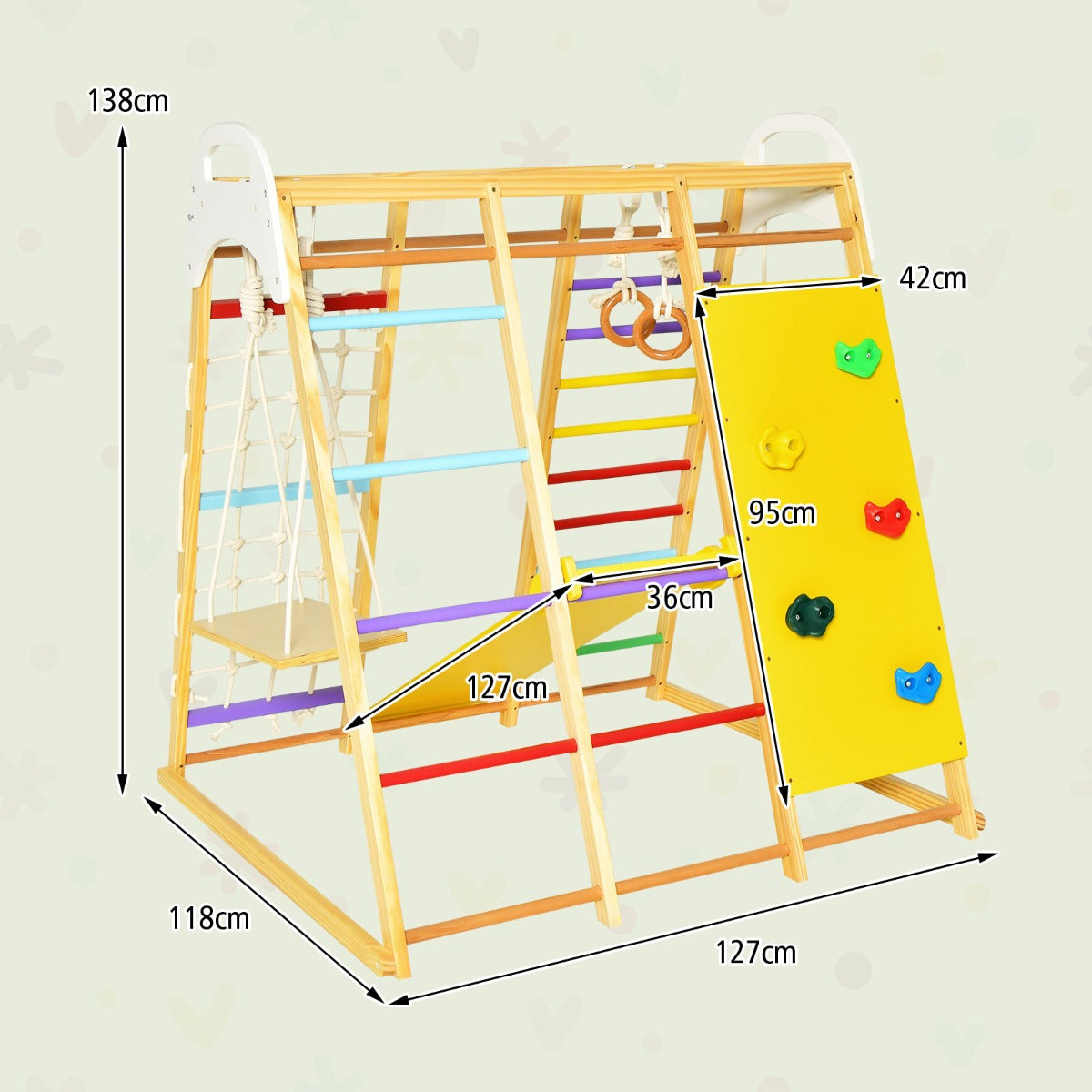8-in-1 Jungle Gym Playset Wooden Climber Play Set with Monkey Bars-Colourful