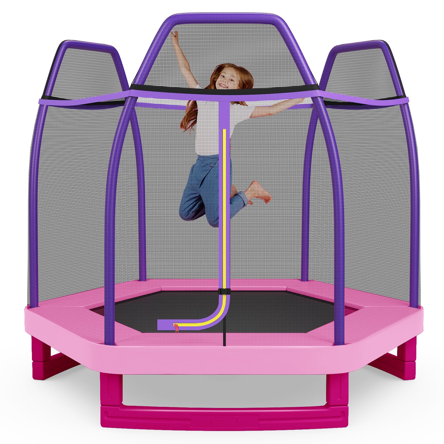 7 Feet Toddler Trampoline with Safety Enclosure Net-Pink