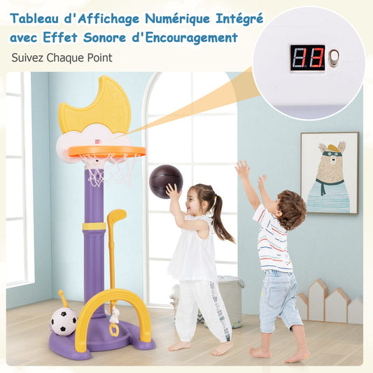 4-In-1 Kids Basketball Hoop with Adjustable Height for Kids-Yellow