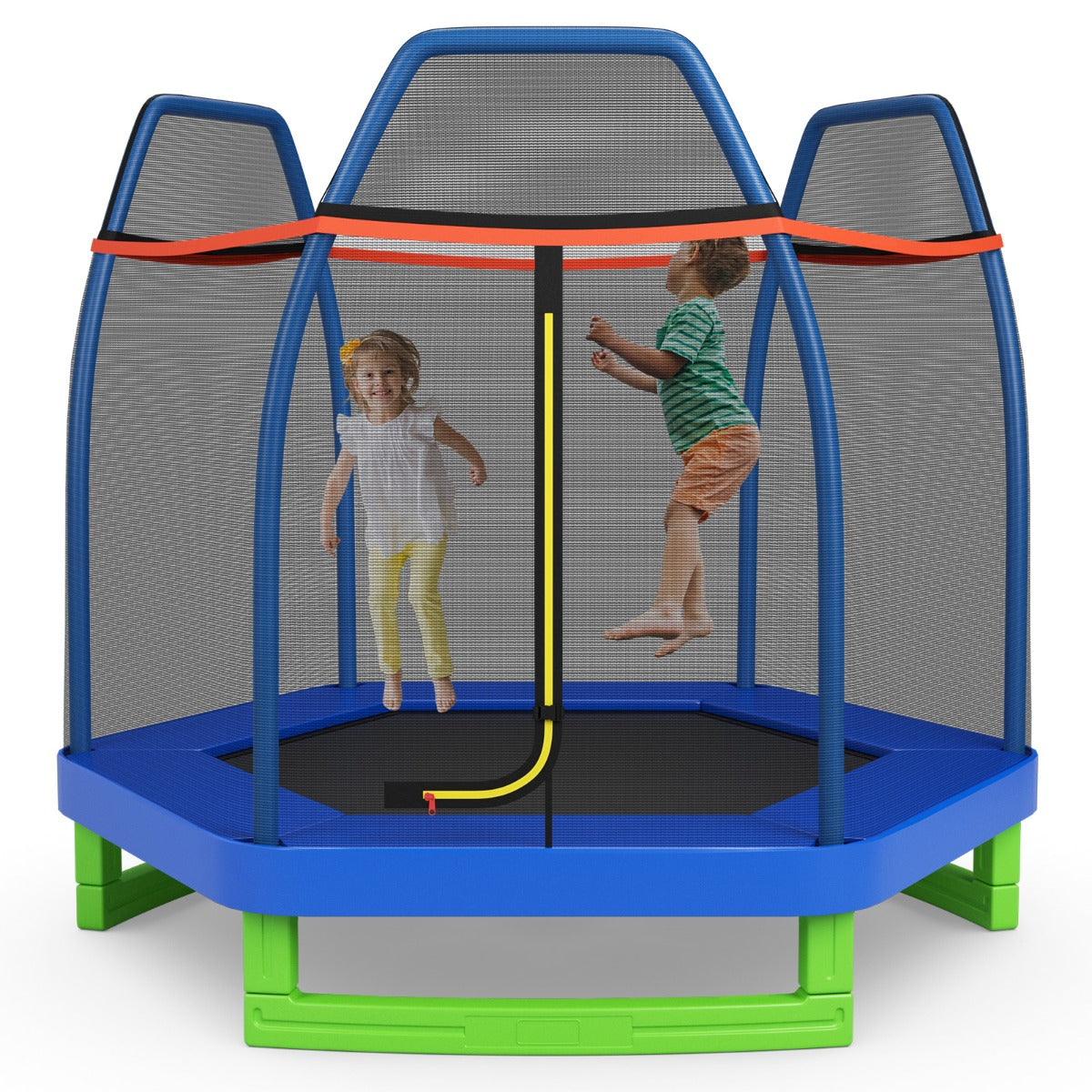 7 Feet Kids Trampoline with Safety Enclosure Net-Blue