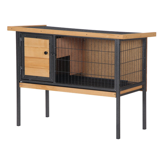PawHut Wooden Guinea Pigs Hutches Elevated Pet House Bunny with Slide-Out Tray Outdoor Natural