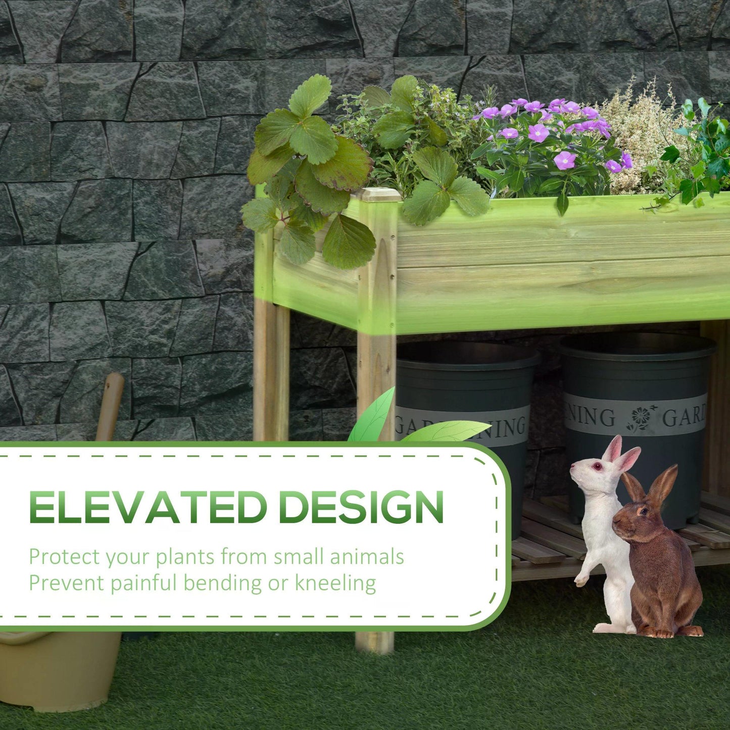 Outsunny Garden Wooden Planters, Raised Garden Bed with Legs and Storage Shelf Elevated Wooden Planter Box