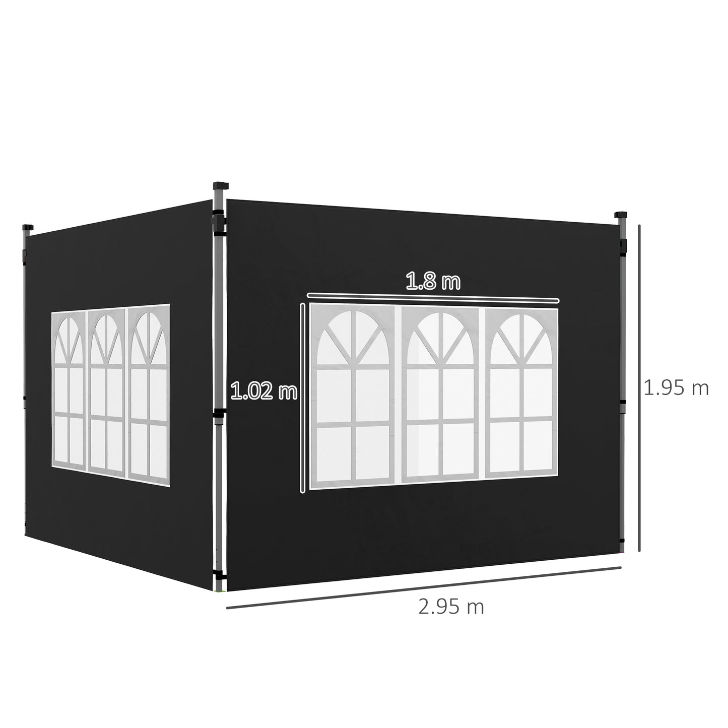 Panele boczne do altany Outsunny, wymiana boków z oknem do altany typu pop-up 3x3(m) lub 3x4m, 2 sztuki, czarne