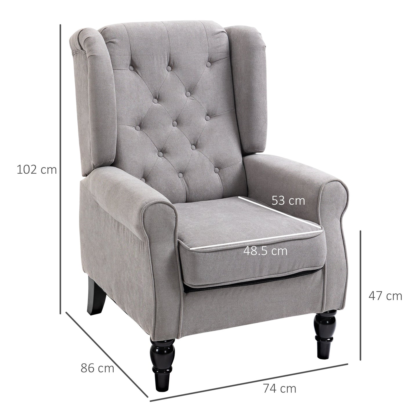 HOMCOM Retro Accent Chair, fotel z uszami i drewnianą ramą, pikowany guzikami, do salonu, sypialni, szary