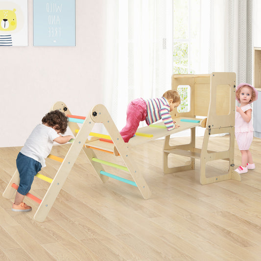 7-in-1 Toddler Climbing Toy Set Folding with Step Stool Ages 3-14 Years Old-Colourful