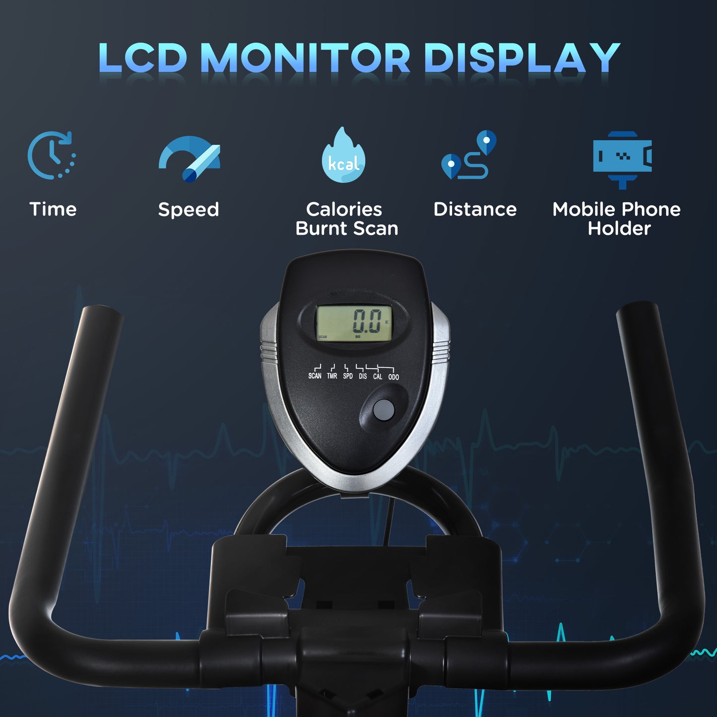 HOMCOM Indoor Stacjonarny rower treningowy 6 kg Flywheel Fitness Cardio Workout Bke Trainer do domowej siłowni z regulowanym oporem Monitor LCD Pad i uchwyt na butelkę Czarny