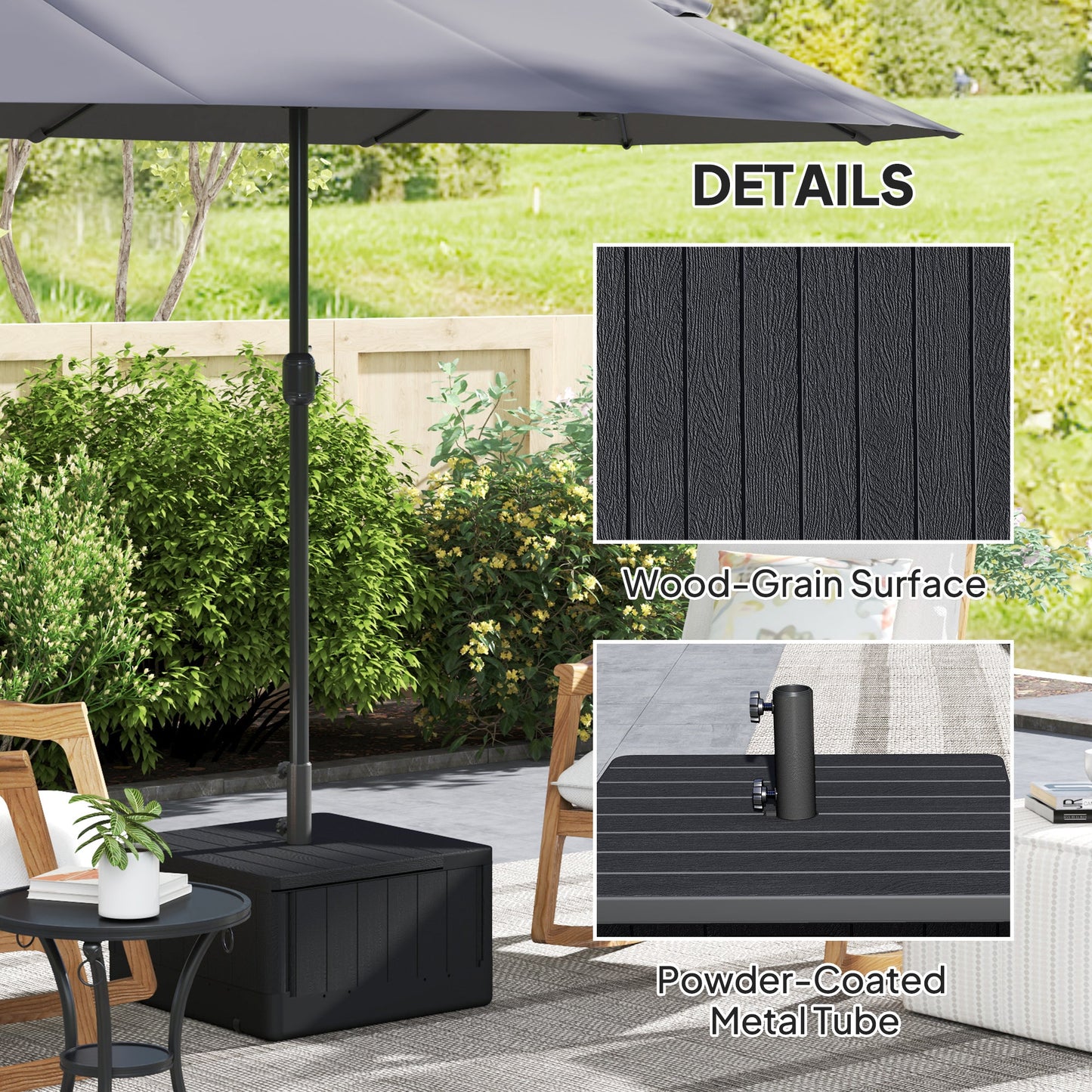 Outsunny Garden Parasol Base Outdoor Umbrella Stand with Wheels Handles, Garden Umbrella Base, Filled Up to 80kg with Stand or 50kg with Water for 38, 48mm Sticks, Black