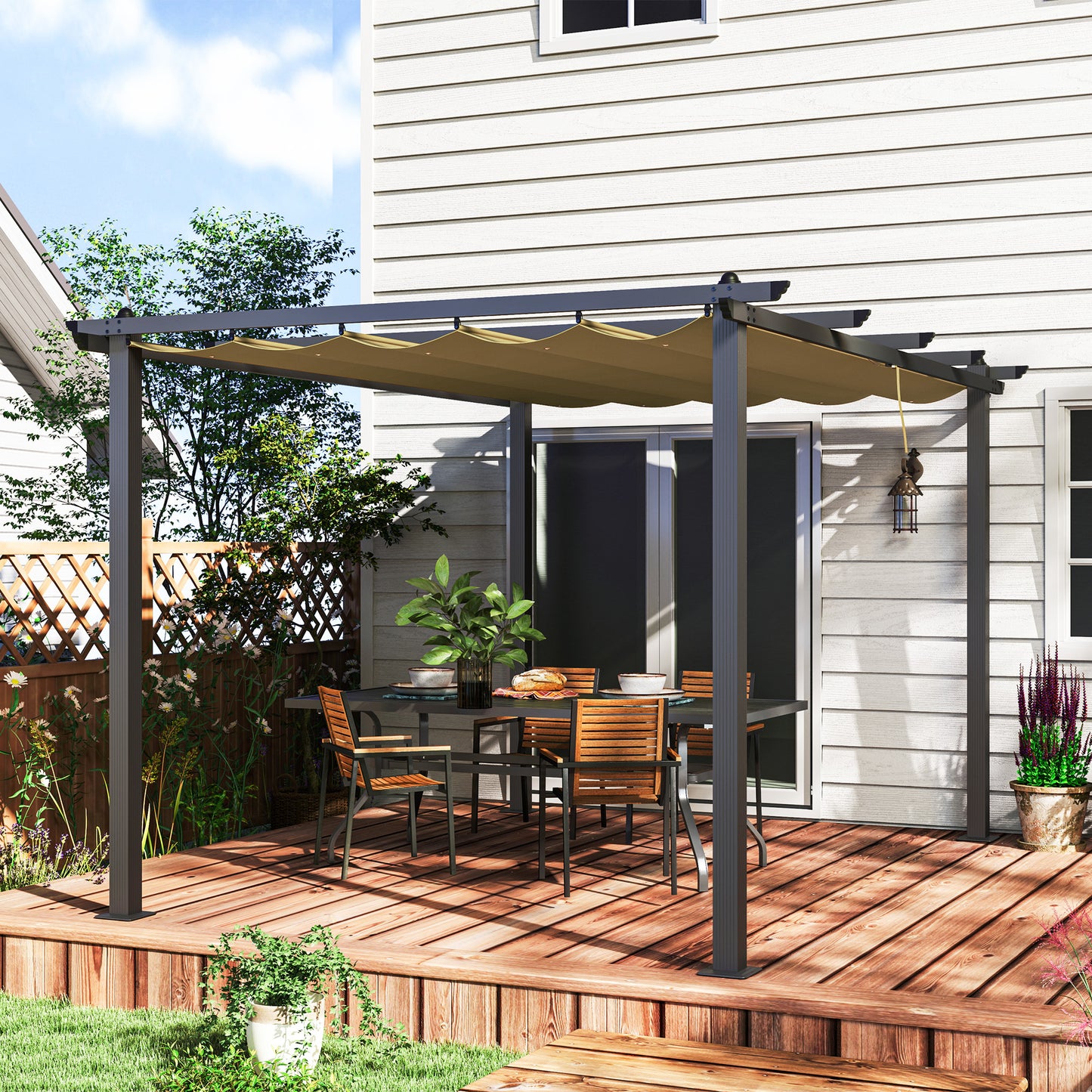 Outsunny 3 x 4m aluminiowa pergola z rozsuwanym dachem - khaki