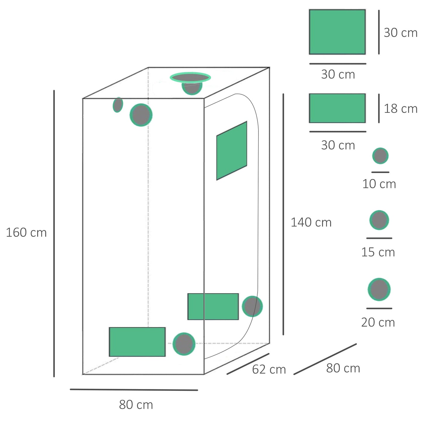Outsunny Mylar Hydroponic Grow Tent with Adjustable Vents and Floor Tray for Indoor Plant Growing, 80 x 80 x 160cm