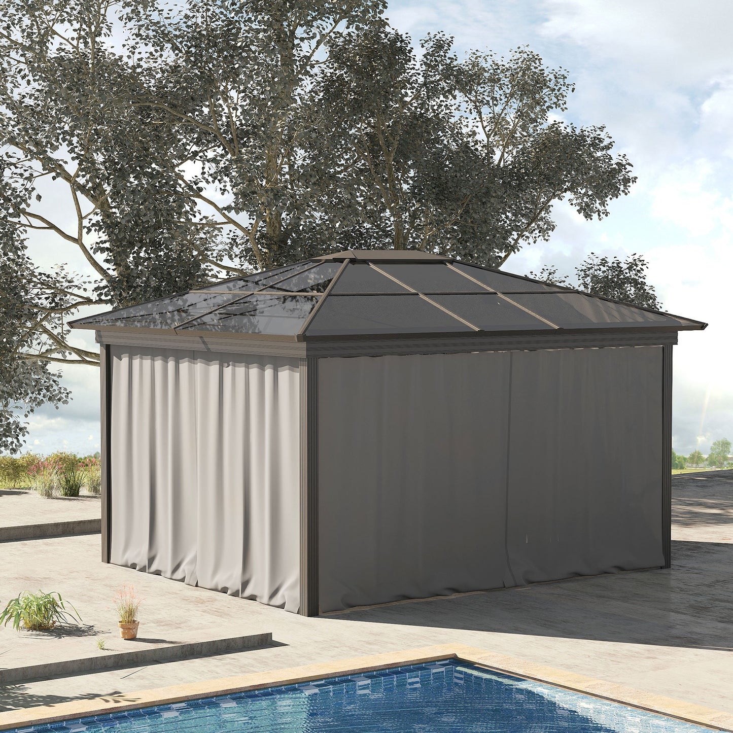 Outsunny Replacement Gazebo Curtains, 4-Panel Gazebo Side Panels Only, for 3 x 3 (M) Gazebos or Pergolas, Hooks/C-Rings Included, Light Grey