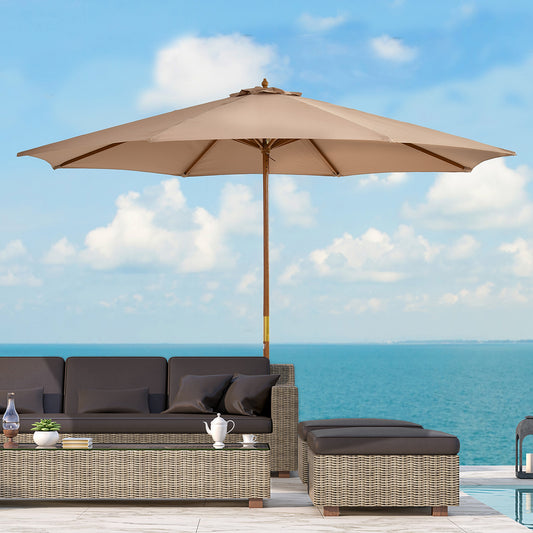 Outsunny 3(m) Garden Umbrella Wooden Parasol in Khaki, image 2
