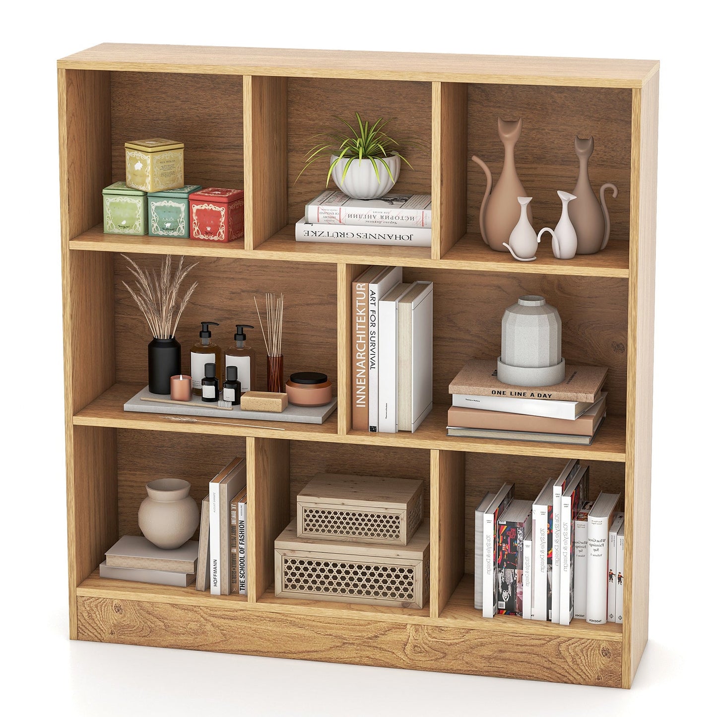 8-Cube Bookshelf with 2 Anti-Tipping Kits and Display Shelf for Home-Natural