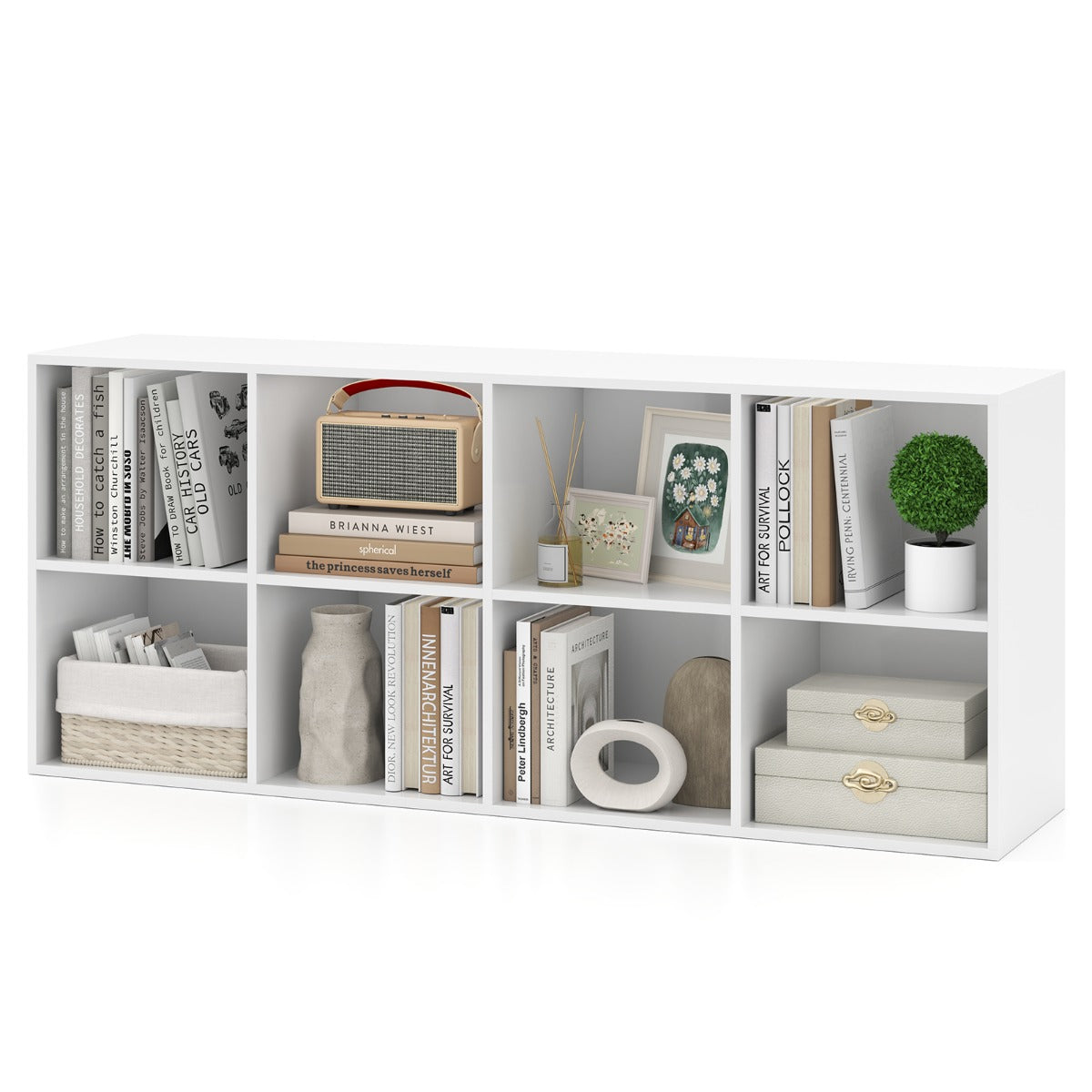 8-Cube Bookcase Bookshelf with 2 Anti-Tipping Kits-White