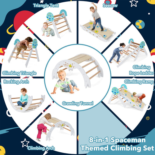 8-in-1 Foldable Climbing Toys with Ramp and Climbing Rope for Toddlers-White