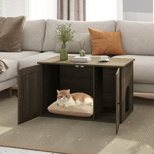 Indoor Wooden Cat House with Double Doors in Oak, image 2