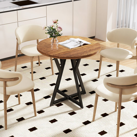 80cm Round Dining Table with Metal Pedestal Base and Adjustable Foot Pads-Rustic Brown