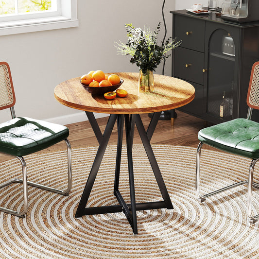 80cm Round Dining Table with Metal Pedestal Base and Adjustable Foot Pads-Rustic Brown