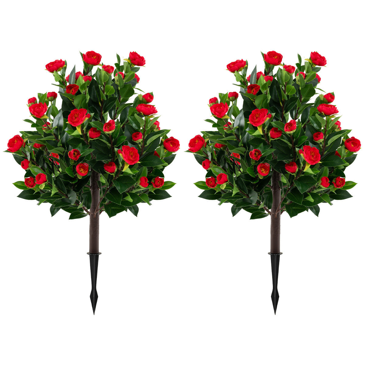 80cm Artificial Camellia Tree Set of 2 with Ground Spikes-Green-Set of 2
