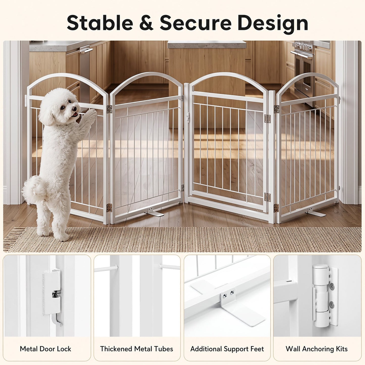 81 cm Foldable Dog Barrier Gate with 4 Panels and Door for Small Dogs Indoor Outdoor-White