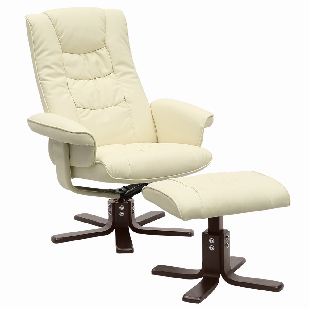 PU Leather Swivel Recliner Chair Armchair with Footstool