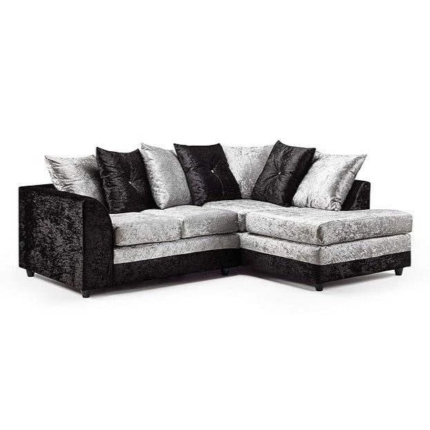 Narożna sofa Dyla Crushed Velvet - czarno-srebrna
