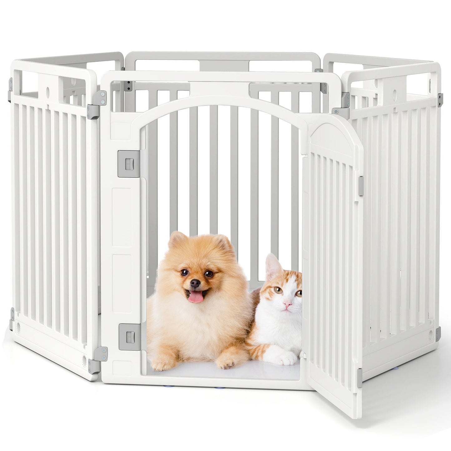81CM 6-Panel Dog Playpen with Secure Locking Door and Ground Stakes-White