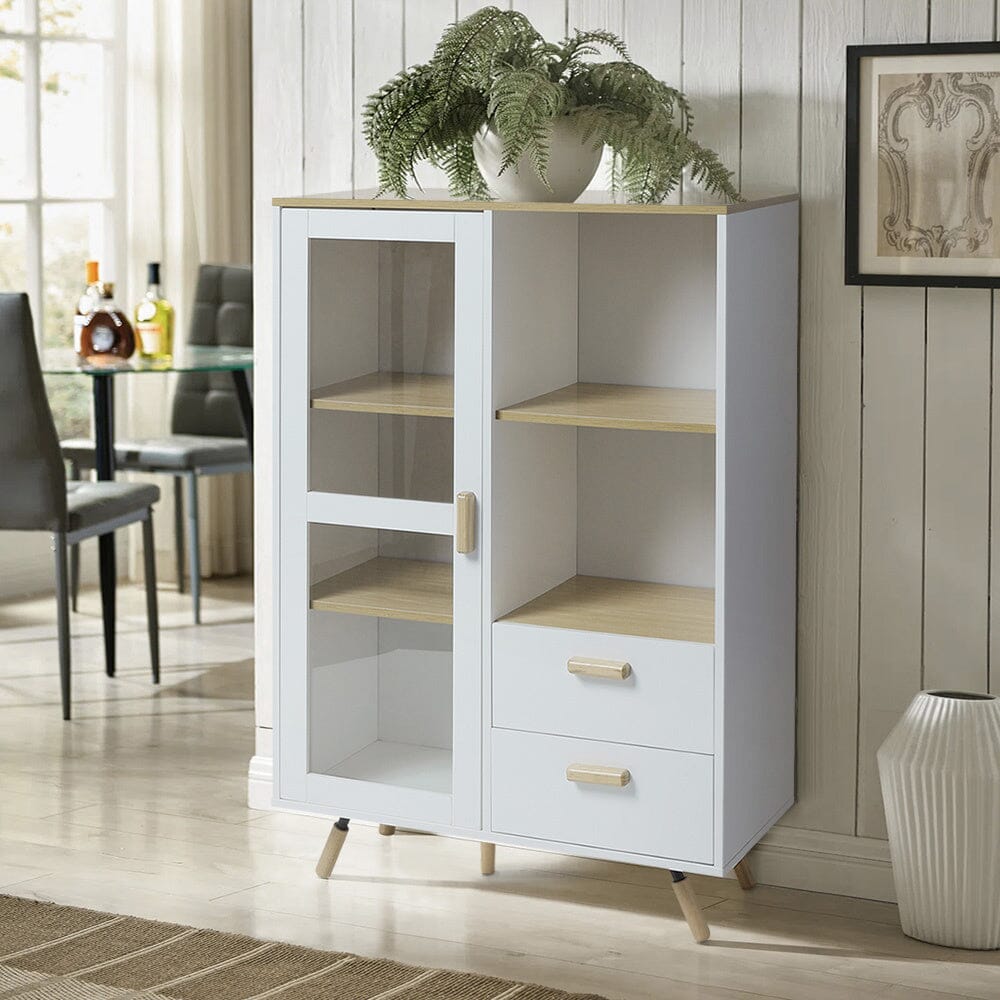 Side Cabinet with Glass Door and 2 Drawers