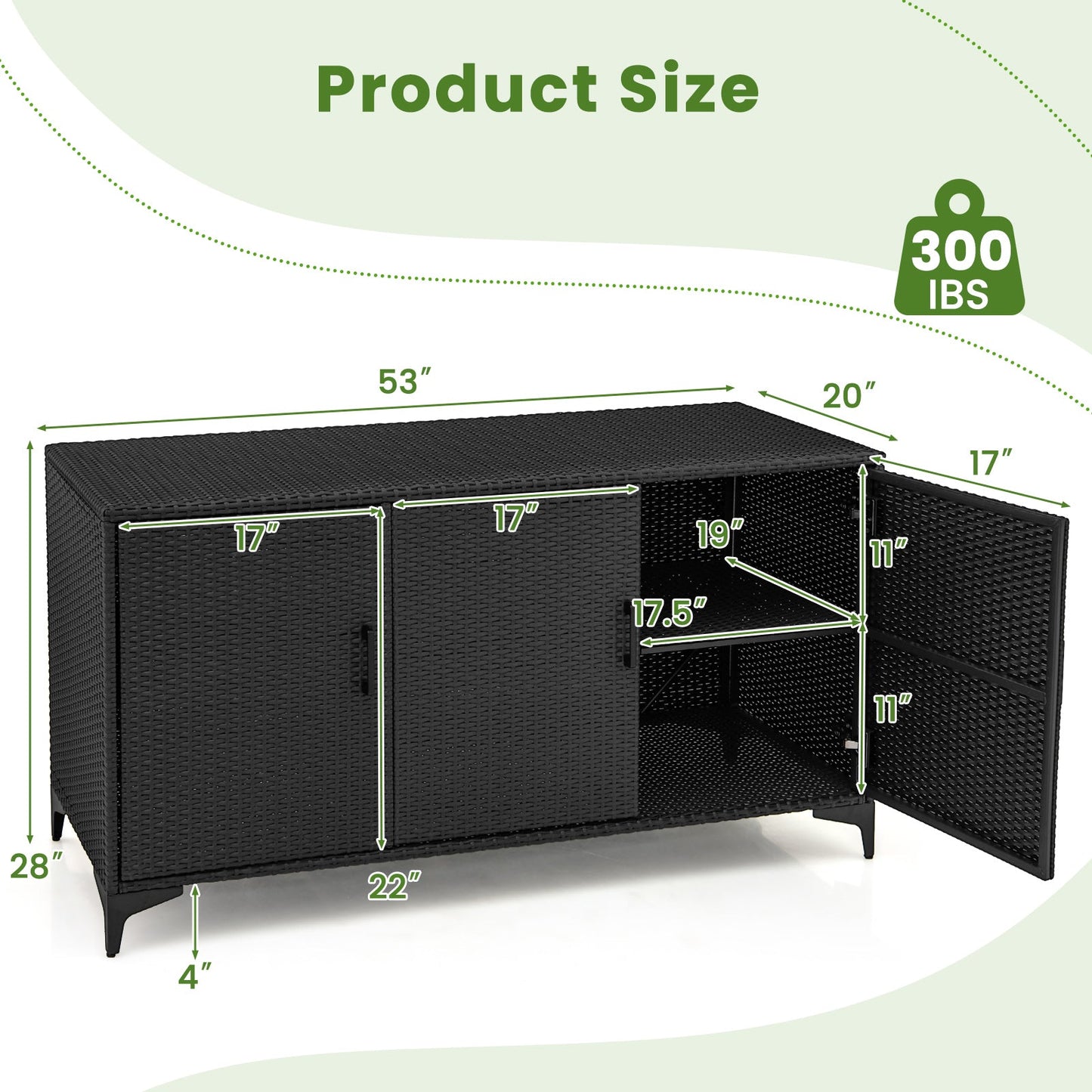 318 L Patio Wicker Storage Cabinet Deck Box z wyjmowanymi półkami - czarny