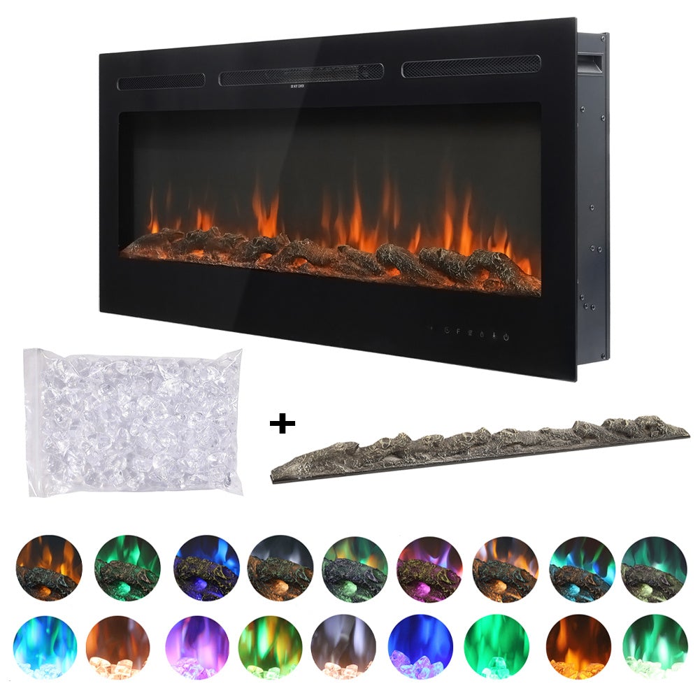 60 Inch Wall Mounted Fireplaces 1500W Insert Modern Electric Fireplace Heater
