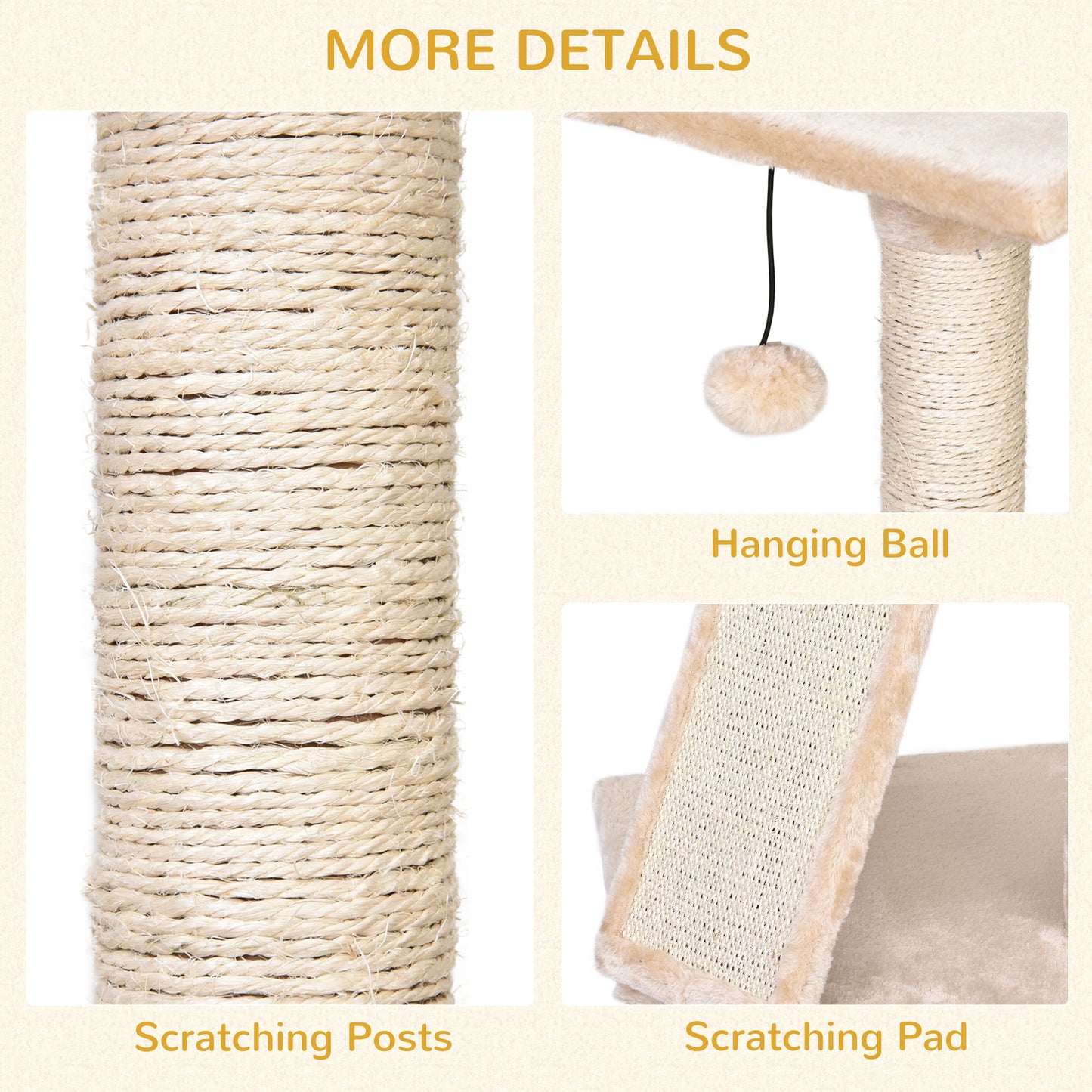 PawHut Corner Cat Tree for Indoor Cats, Kitten Tower with Scratching Post House Ladder Toy - Beige
