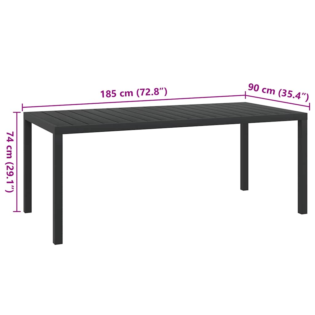 vidaXL Garden Table Black 185x90x74 cm Aluminium and WPC 5