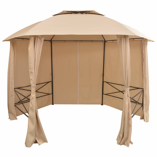 Garden Marquee Pavilion Tent with Curtains Hexagonal 360x265 cm Beige