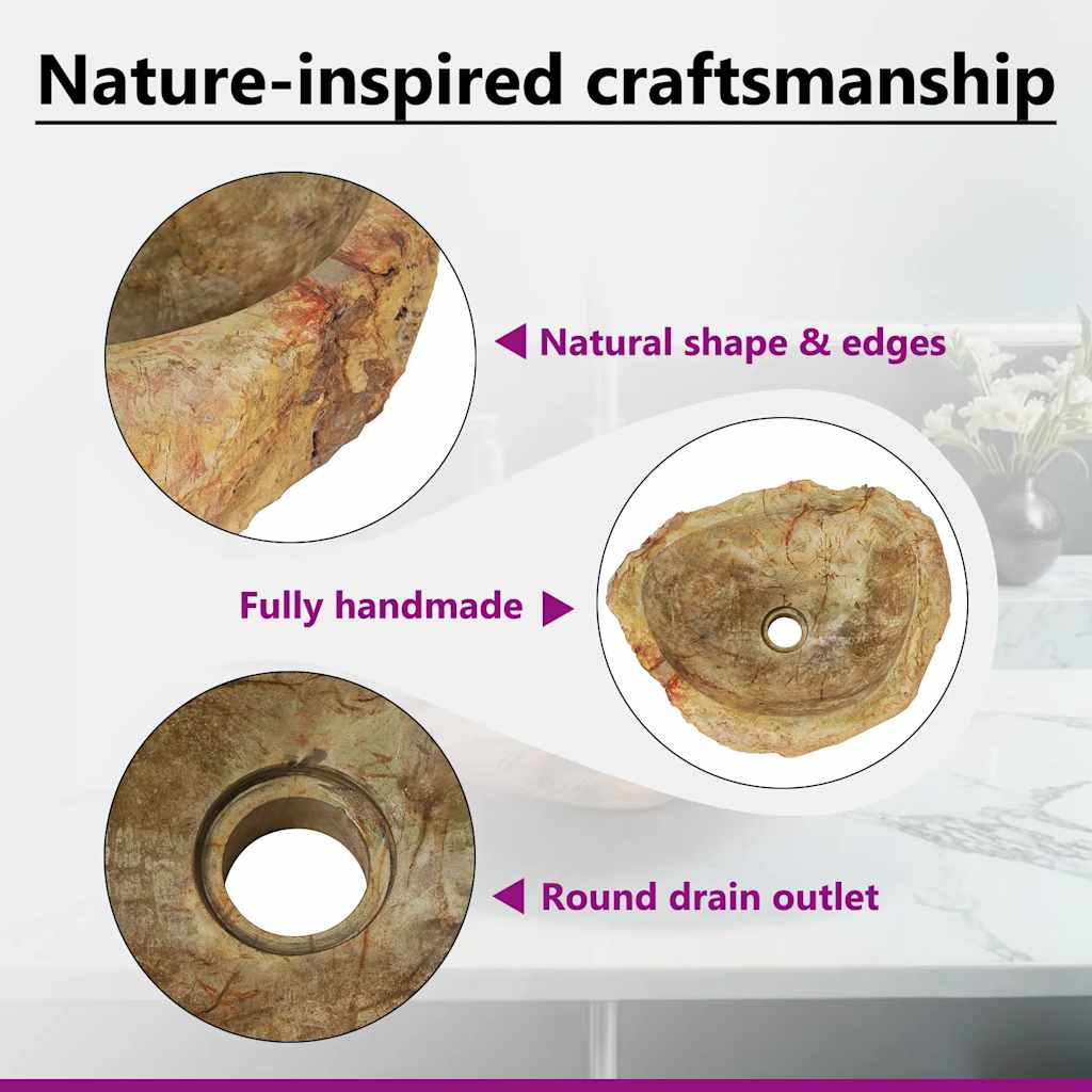 142778 vidaXL Sink 45x35x15 cm Fossil Stone Cream 6