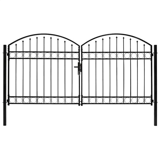 Fence Gate "ASSEN" Double Door with Arched Top Steel Black 300 cm 125 cm