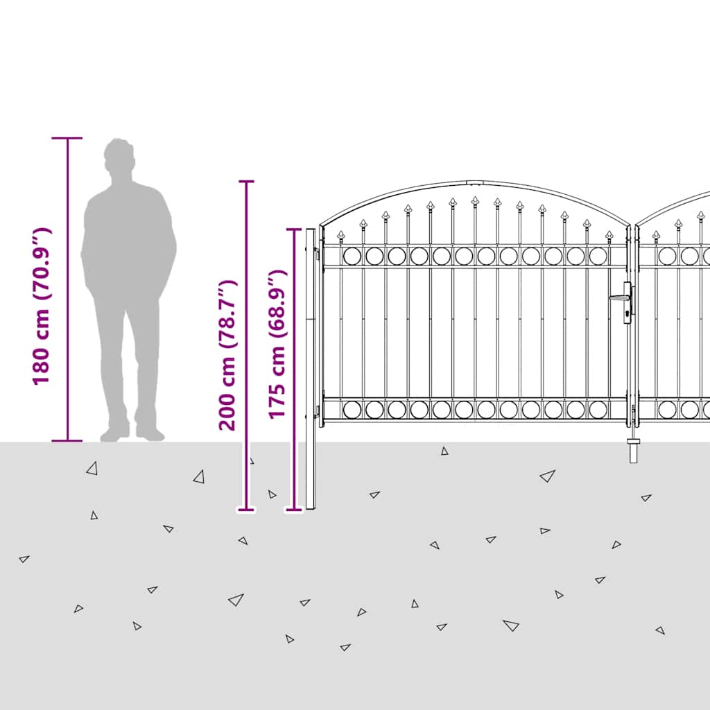 vidaXL Fence Gate "ASSEN" Double Door with Arched Top Steel 400x150 cm 6