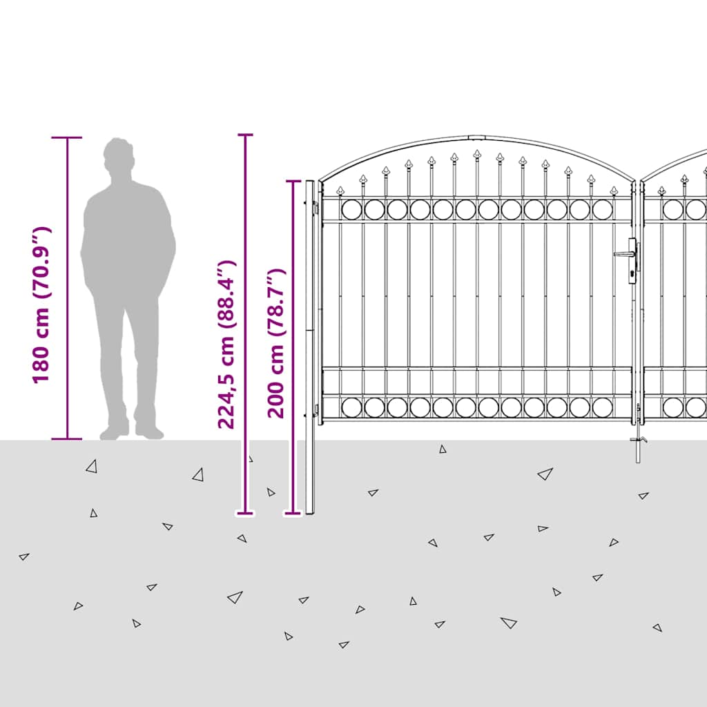 vidaXL Fence Gate "ASSEN" Double Door with Arched Top Steel 400x175 cm 6