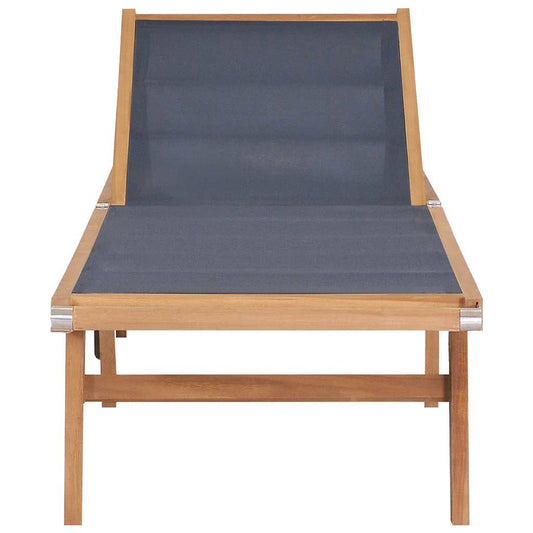 44668 vidaXL Folding Sun Lounger with Wheels Solid Teak and Textilene 2